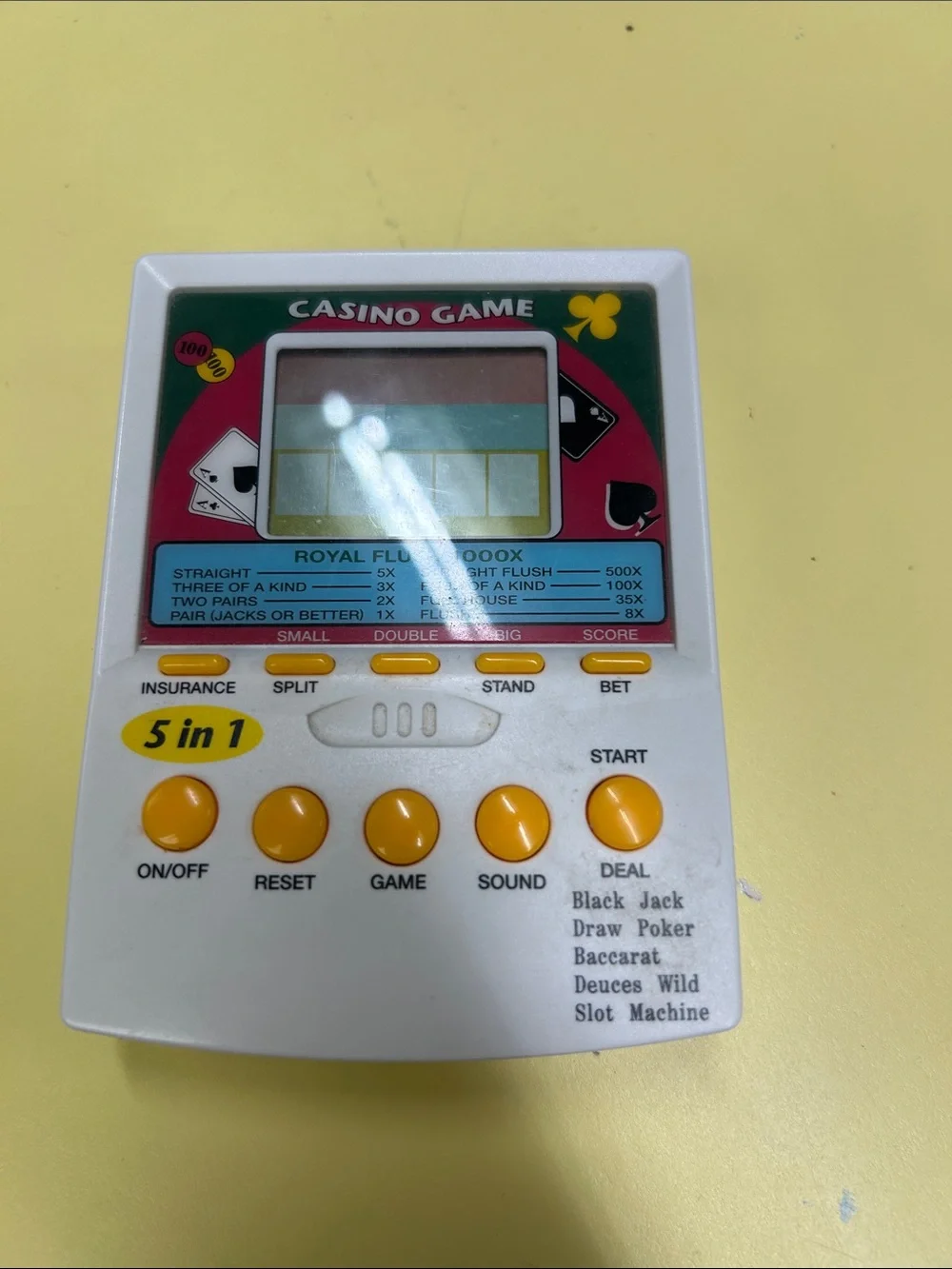 Vintage Casino Game 5-in-1 Handheld Electronic Game - White & Yellow